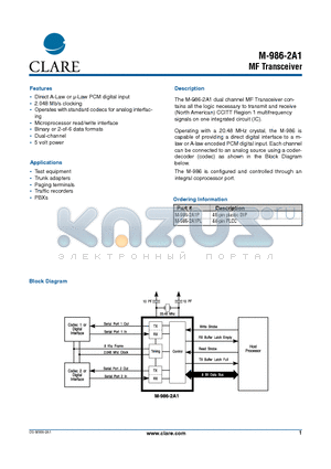 M-986-2A1PL datasheet - MF Transceiver