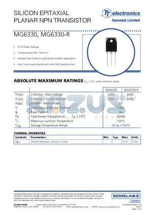 MG6330 datasheet - SILICON EPITAXIAL PLANAR NPN TRANSISTOR