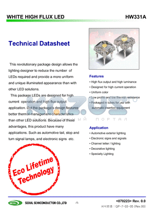 HW331A datasheet - WHITE HIGH FLUX LED