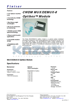 M-DF-8-LC datasheet - CWDM MUX/DEMUX-8 Optibox Module