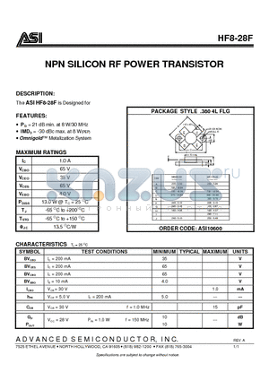 HF8-28F datasheet - NPN SILICON RF POWER TRANSISTOR
