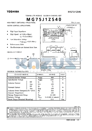 MG75J1ZS40 datasheet - N CHANNEL IGBT (HIGH POWER SWITCHING, MOTOR CONTROL APPLICATIONS)
