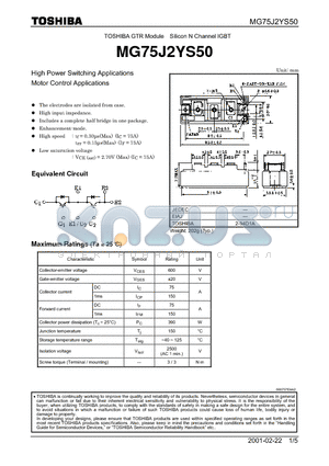 MG75J2YS50 datasheet - High Power Switching Applications Motor Control Applications