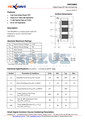 HWC30NC datasheet - C-Band Power FET Non-Via Hole Chip