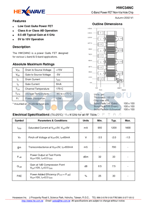 HWC34NC datasheet - C-Band Power FET Non-Via Hole Chip