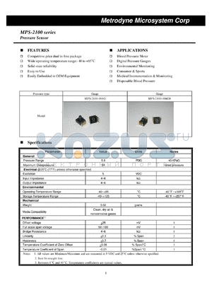 MPS-2100 datasheet - Pressure Sensor