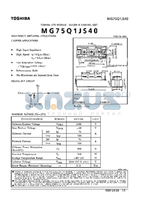 MG75Q1JS40 datasheet - N CHANNEL IGBT (HIGH POWER SWITCHING, CHOPPER APPLICATIONS)