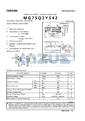 MG75Q2YS42 datasheet - N CHANNEL IGBT (HIGH POWER SWITCHING, MOTOR CONTROL APPLICATIONS)