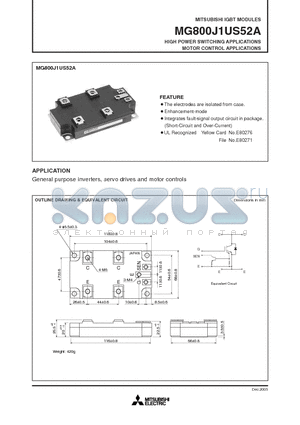MG800J1US52A datasheet - HIGH POWER SWITCHING APPLICATIONS MOTOR CONTROL APPLICATIONS