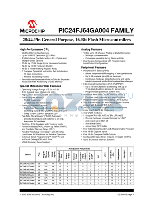 PIC24FJ16GA002 datasheet - 28/44-Pin General Purpose, 16-Bit Flash Microcontrollers