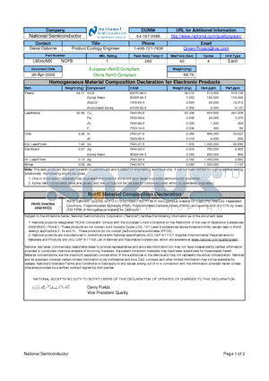 LM360MX datasheet - Homogeneous Material Composition Declaration for Electronic Products