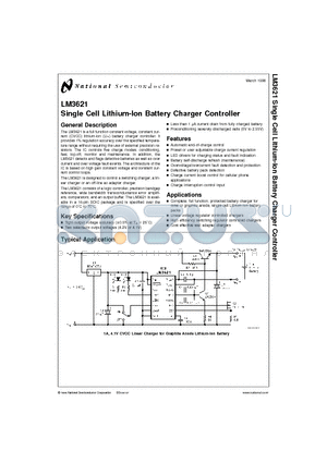 LM3621 datasheet - Single Cell Lithium-Ion Battery Charger Controller