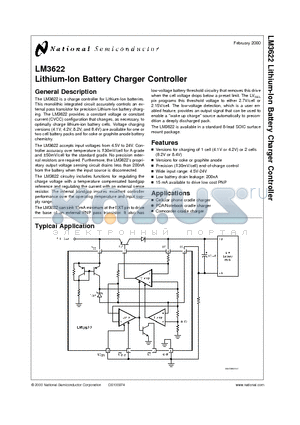 LM3622 datasheet - Lithium-Ion Battery Charger Controller