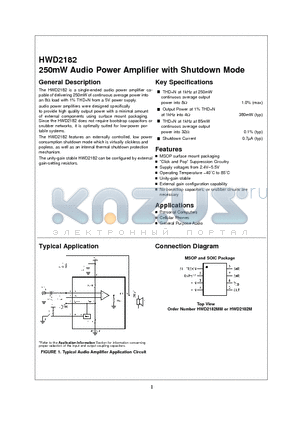 HWD2182 datasheet - 250mW Audio Power Amplifier with Shutdown Mode