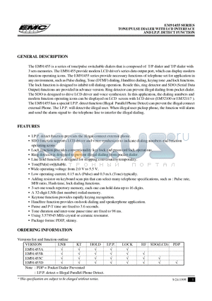 EM91455CK datasheet - TONE/PULSE DIALER WITH LCD INTERFACE AND I.P.P. DETECT FUNCTION