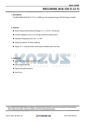 KB3128O60 datasheet - The KB3128O60 (KLB-320 O-12-T) is a SMD type form package Orange LED Technology: InGaAlP