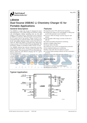 LM3658 datasheet - Dual Source USB/AC Li Chemistry Charger IC for Portable Applications