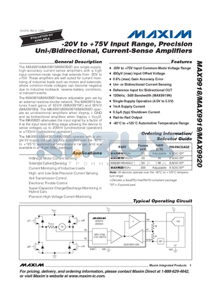 MAX9918ASA+ datasheet - -20V to 75V Input Range, Precision Uni-/Bidirectional, Current-Sense Amplifiers