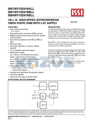 IS61WV102416ALL_12 datasheet - 1M x 16 HIGH-SPEED ASYNCHRONOUS CMOS STATIC RAM WITH 3.3V SUPPLY