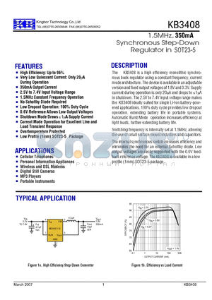 KB3408B-1.8 datasheet - 1.5MHz,350mA Synchronous Step-Down Regulator in SOT23-5