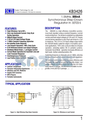 KB3426 datasheet - 1.5MHz, 800mA Synchronous Step-Down Regulator in SOT23-5