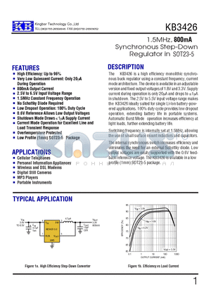 KB3426B-1.8 datasheet - 1.5MHz, 800mA Synchronous Step-Down Regulator in SOT23-5