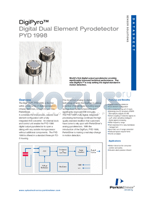 PYD1998 datasheet - Digital Dual Element Pyrodetector