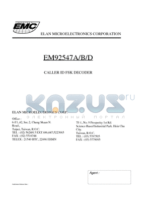 EM92547A datasheet - CALLER ID FSK DECODER