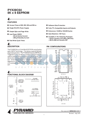 PYX28C64-20CWM datasheet - 8K x 8 EEPROM