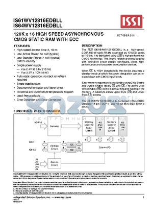 IS61WV12816EDBLL datasheet - 128K x 16 HIGH SPEED ASYNCHRONOUS CMOS STATIC RAM WITH ECC