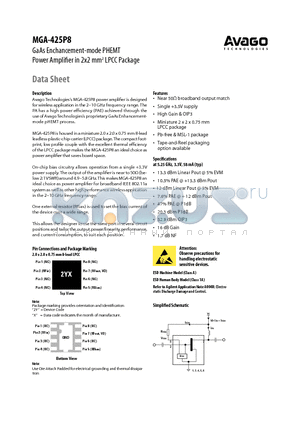 MGA-425P8-TR2 datasheet - GaAs Enchancement-mode PHEMT Power Amplifier in 2x2 mm2 LPCC Package