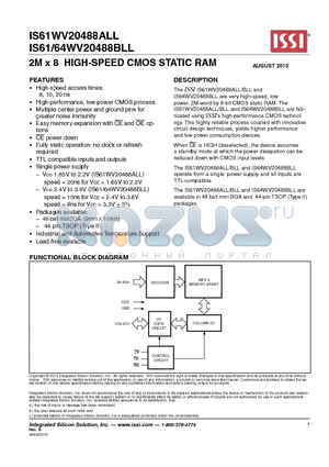 IS61WV20488ALL_10 datasheet - 2M x 8 HIGH-SPEED CMOS STATIC RAM