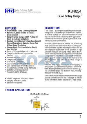 KB4054 datasheet - Li-Ion Battery Charger