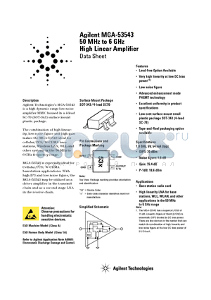 MGA-53543 datasheet - 50 MHz to 6 GHz High Linear Amplifier