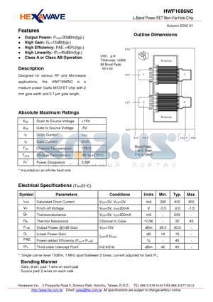 HWF1686NC datasheet - L-Band Power FET Non-Via Hole Chip