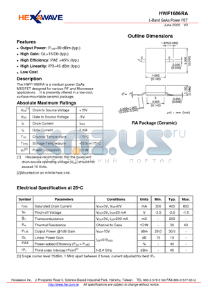 HWF1686RA datasheet - L-Band GaAs Power FET