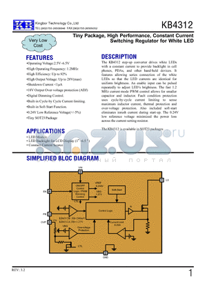 KB4312B-GRE datasheet - Tiny Package, High Performance, Constant Current Switching Regulator for White LED