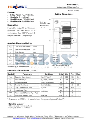 HWF1686YC datasheet - L-Band Power FET Via Hole Chip