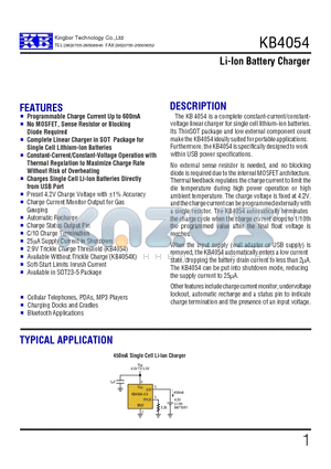 KB4054ES5-4.2 datasheet - Li-Ion Battery Charger