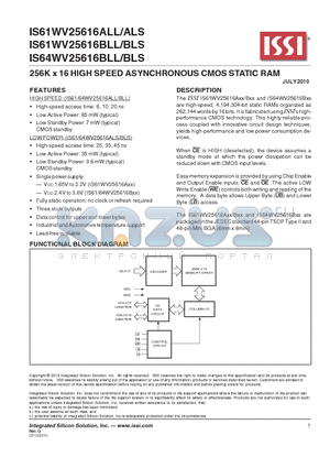 IS61WV25616ALL/ALS datasheet - 256K x 16 HIGH SPEED ASYNCHRONOUS CMOS STATIC RAM