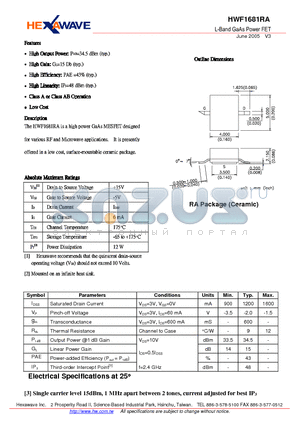 HWF1681RA datasheet - L-Band GaAs Power FET