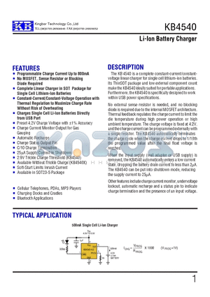 KB4540 datasheet - Li-Ion Battery Charger