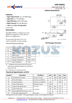 HWF1682RA datasheet - L-Band GaAs Power FET