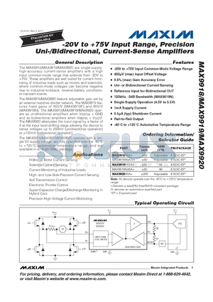 MAX9918_11 datasheet - -20V to 75V Input Range, Precision Uni-/Bidirectional, Current-Sense Amplifiers