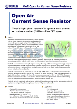 OAR1R01FP datasheet - OAR Open Air Current Sense Resistors