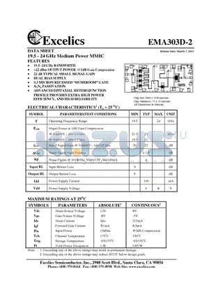 EMA303D-2 datasheet - 19.5 - 24 GHz Medium Power MMIC