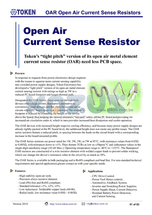 OAR1R01GP datasheet - OAR Open Air Current Sense Resistors