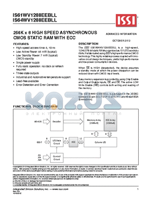 IS61WV1288EEBLL-8BLI datasheet - 256K x 8 HIGH SPEED ASYNCHRONOUS CMOS STATIC RAM WITH ECC