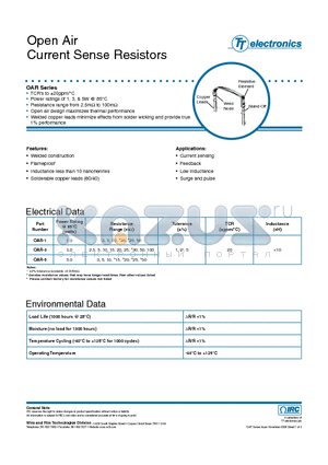 OAR1R100F datasheet - Open Air Current Sense Resistors