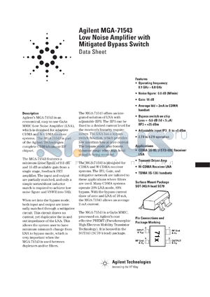 MGA-71543-TR2 datasheet - Low Noise Amplifier with Mitigated Bypass Switch